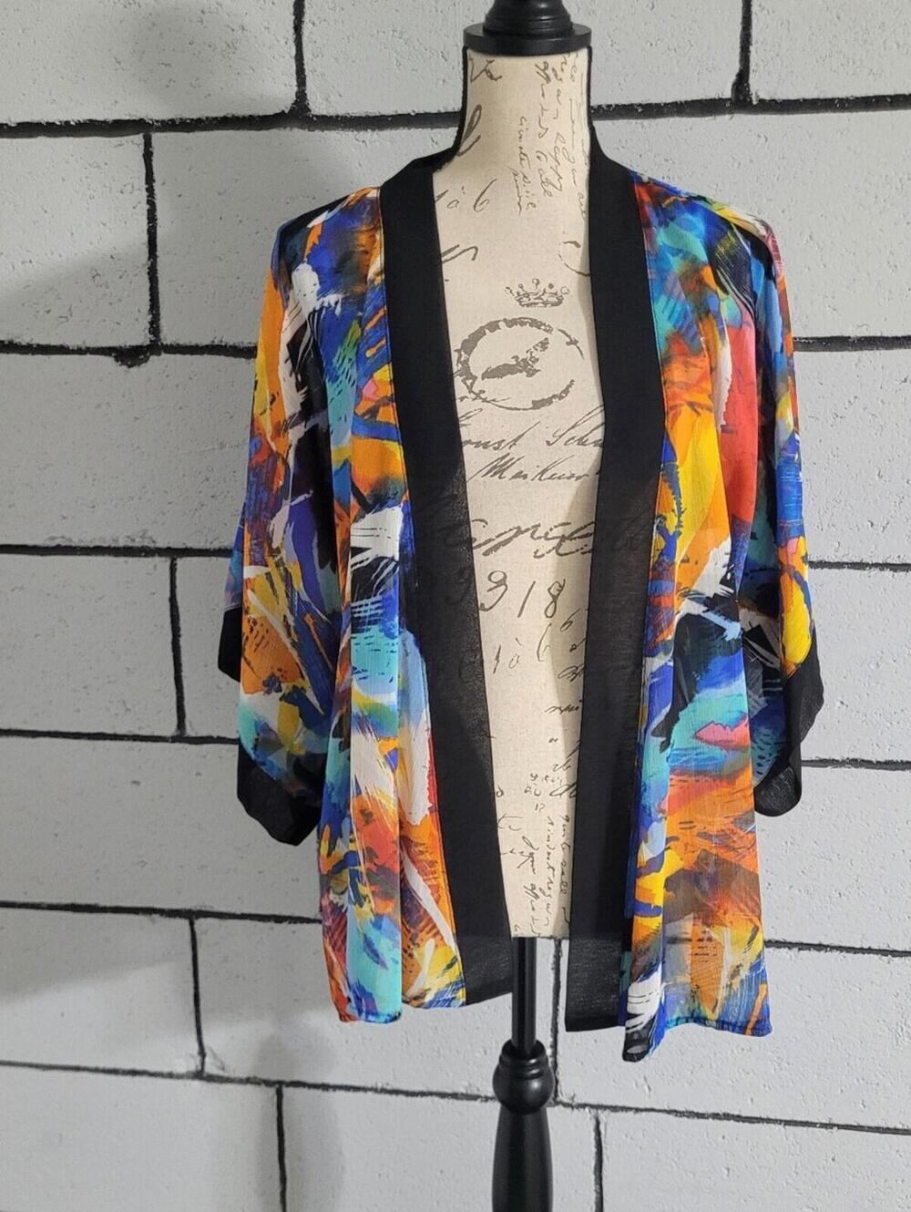 BUNDLE SALE!  Travel Elements Colorful Abstract Print Kimono Cover-Up Sz L